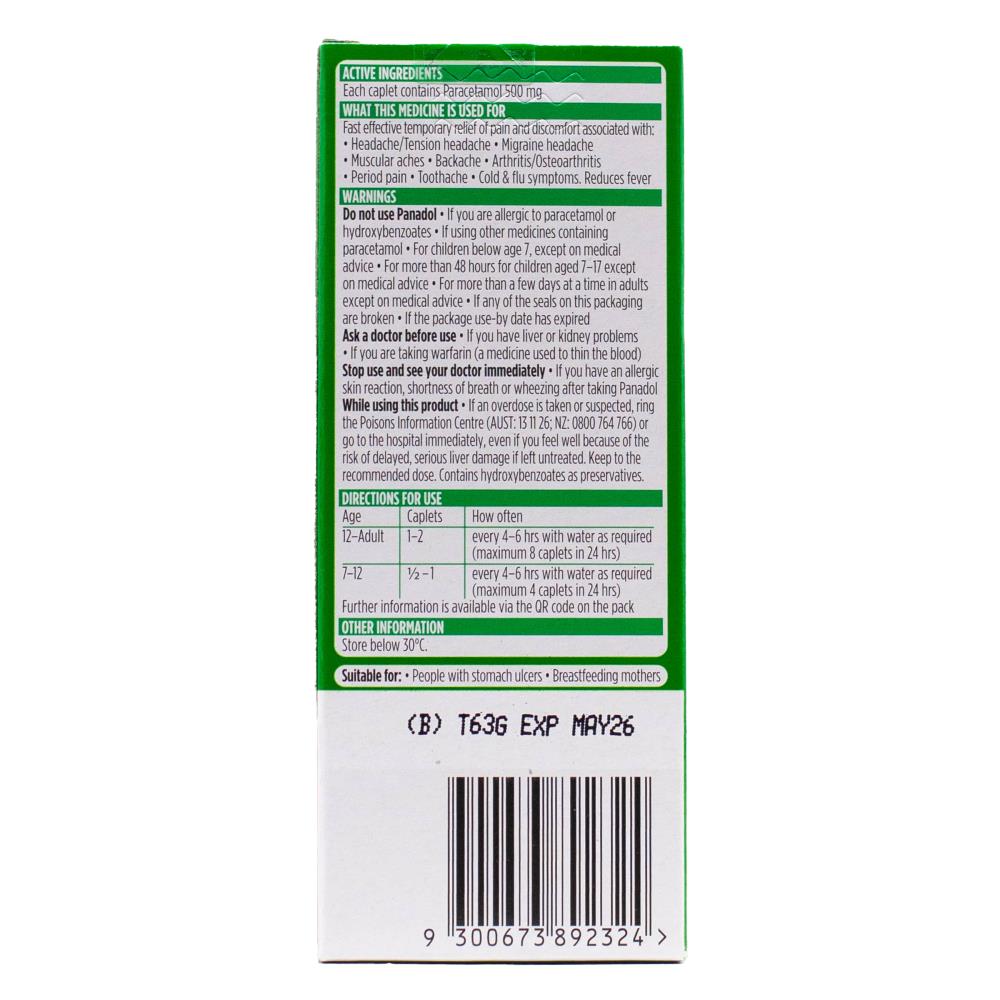 Panadol Pk16 Caplets Paracetamol 500mg Optizorb (24x Pack)