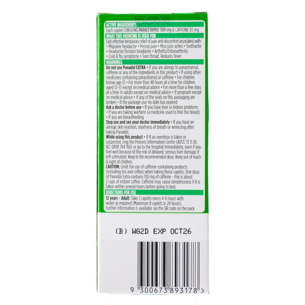 Panadol Pk16 Caplets Extra Paracetamol 500mg Caffeine 65mg (24x Pack)