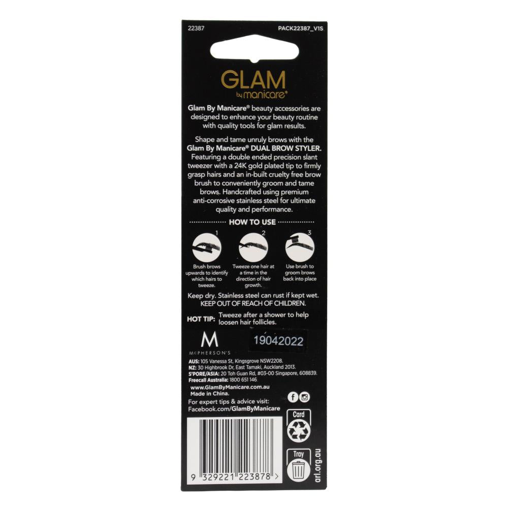 GLAM BY MANICARE DUAL BROW STYLER 24K GOLD PLATED TIP (3x Pack)