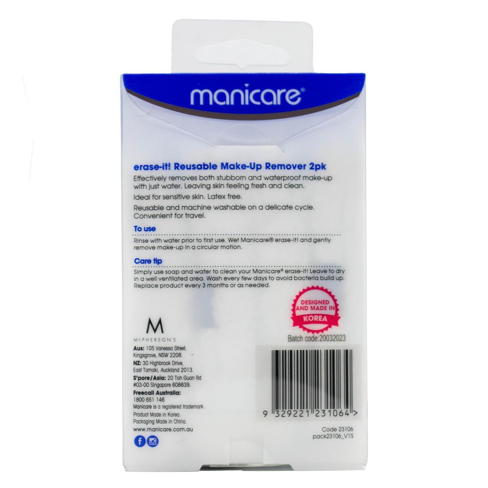 Manicare Erase It Make Up Remover 3 x 2Pk (6x Pieces)