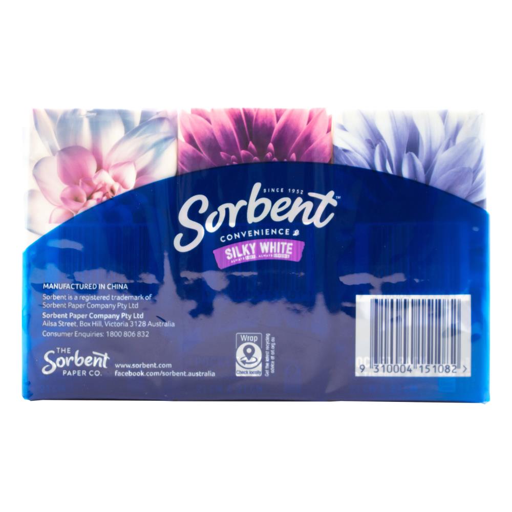 Sorbent 10 Tissues Silky White Soft & Strong Pocket Packet (21cm X 21cm) 12 x 6Pk (72 Pack)