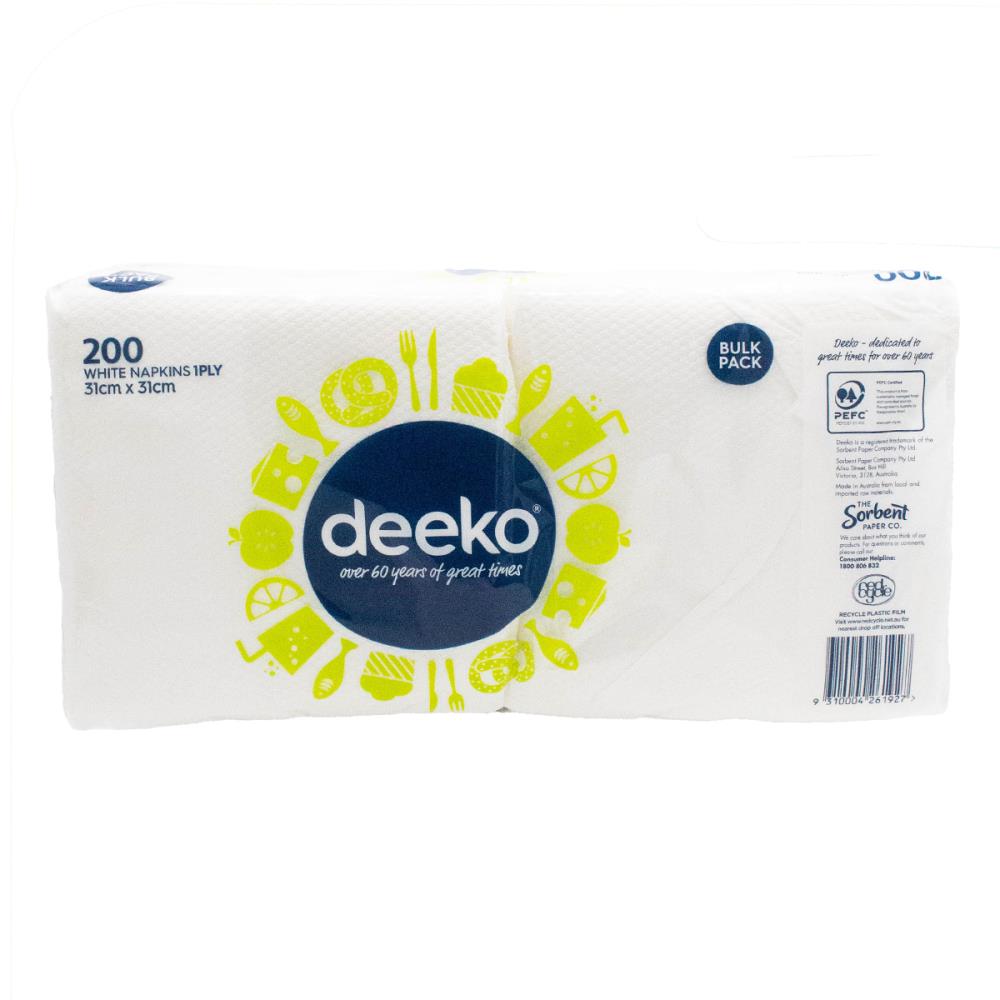Deeko Napkins 1 Ply 31cm x 31cm PK200 (4 Pack)