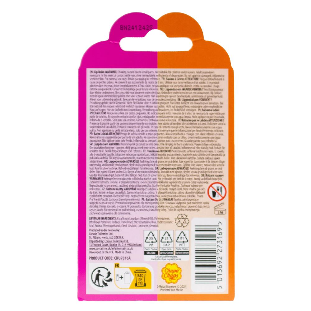 Chupa Chups Lip Balm X1 Orange Pop X1 Strawberry Swirl 12 x 2Pk (24 Pack)