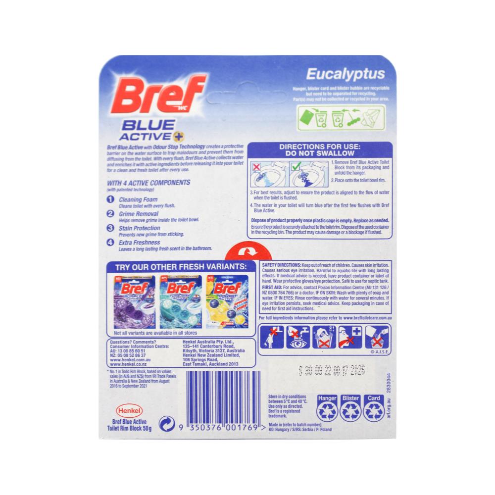 Bref Toilet Cleaner Cage Blue Active Odour Stop Eucalyptus 50g (6 Pack)