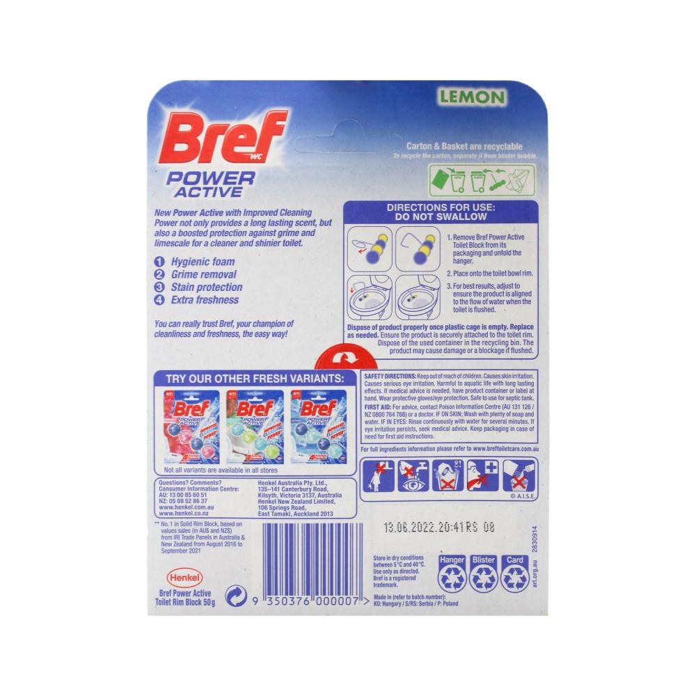 Bref Toilet Cleaner Cage Power Active 4 Function Formula Juicy Lemon 50g (6 Pack)