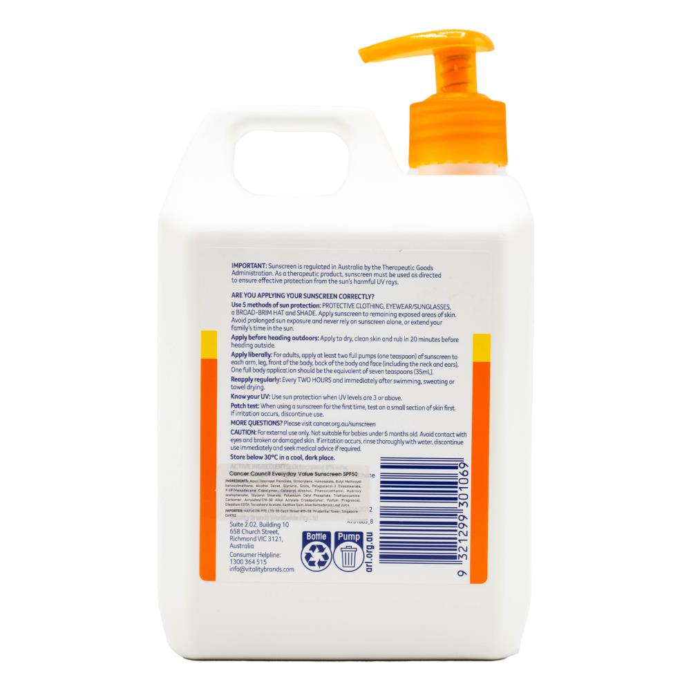 Cancer Council Everyday Value Sunscreen Spf50+ 1L (6 Pack)
