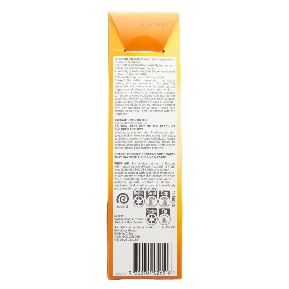 AIR WICK REED DIFFUSER ESSENTIAL OILS MELON AND FRANGIPANI 40ml (6x Pack)