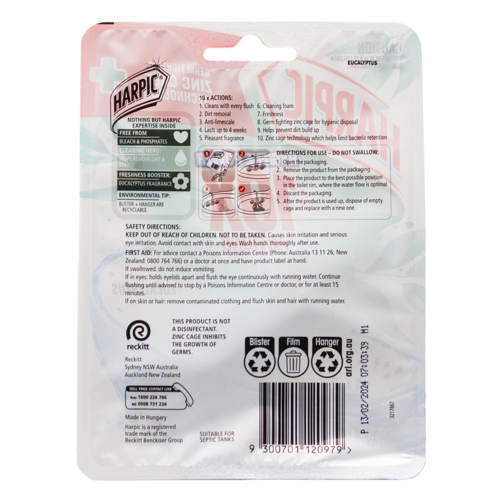 Harpic Toilet Cleaner Cage Hygiene Power Eucalyptus (6PK)