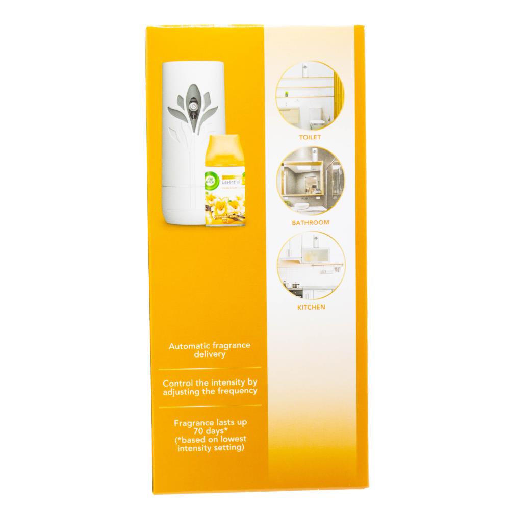 AIR WICK 174g AUTOMATIC SPRAY ESSENTIAL OILS 24/7 DEVICE REFILL AND BATTERY INCLUDED VANILLA AND SOFT CASHMERE (3x Pack)