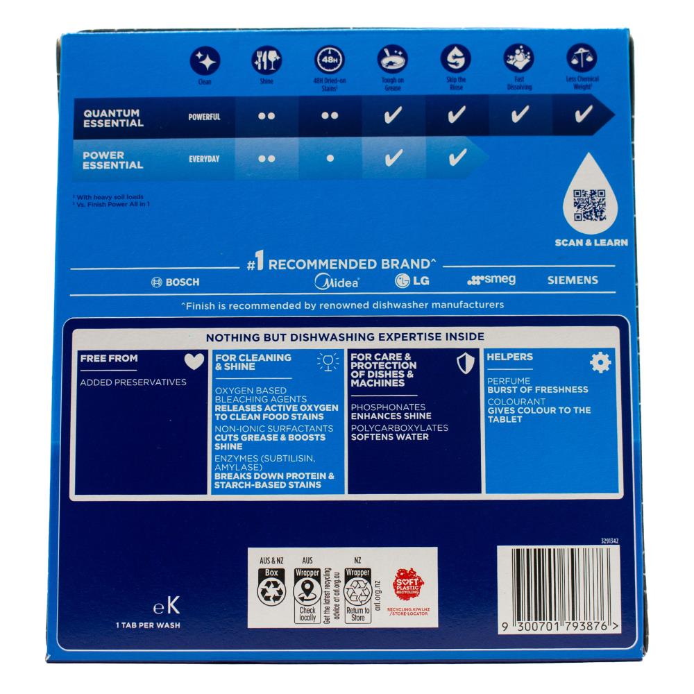 Finish Powerball Dishwasher Tablets All In 1 Power Essential Everyday Clean Lemon 7 x 52Pk (364 Tablets)