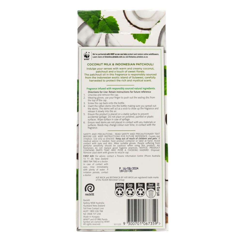 Air Wick 80ml Reed Diffuser Botanica Coconut Milk And Indonesian Patchouli (5x Pack)