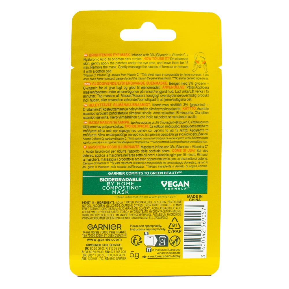 Garnier 5g Eye Mask Skin Active Brightening And Glow Boosting Vitamin C (20x Pack)