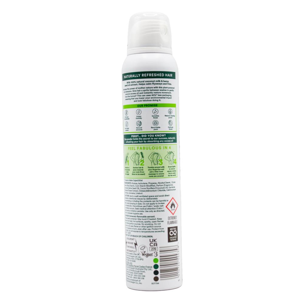 Batiste 200ml / 120g Dry Shampoo 100% Natural Extracts Coconut Milk And Hemp Seed Oil (6x Pack)