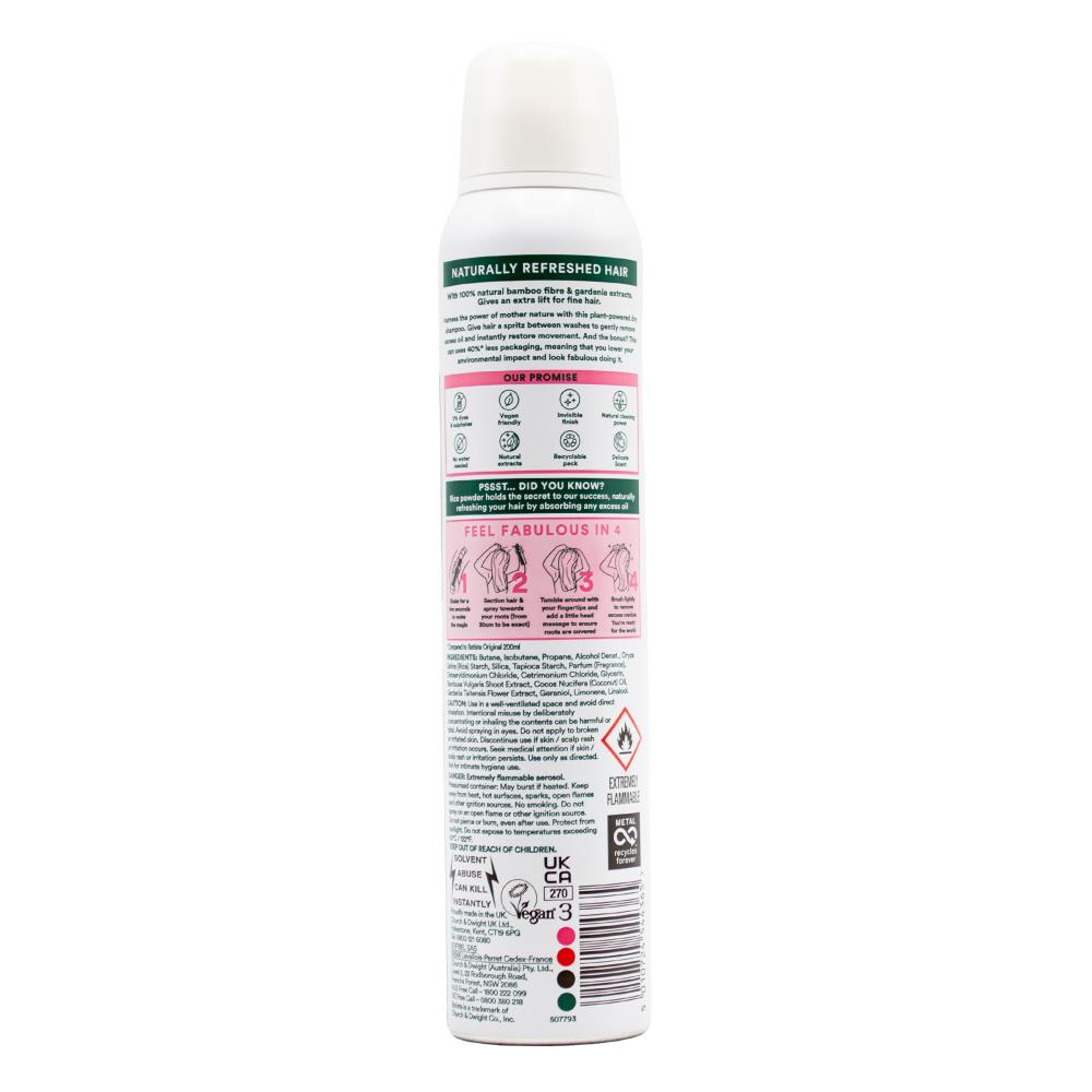 Batiste 200ml / 120g Dry Shampoo 100% Natural Extract Bamboo Fibre And Gardenia (6x Pack)
