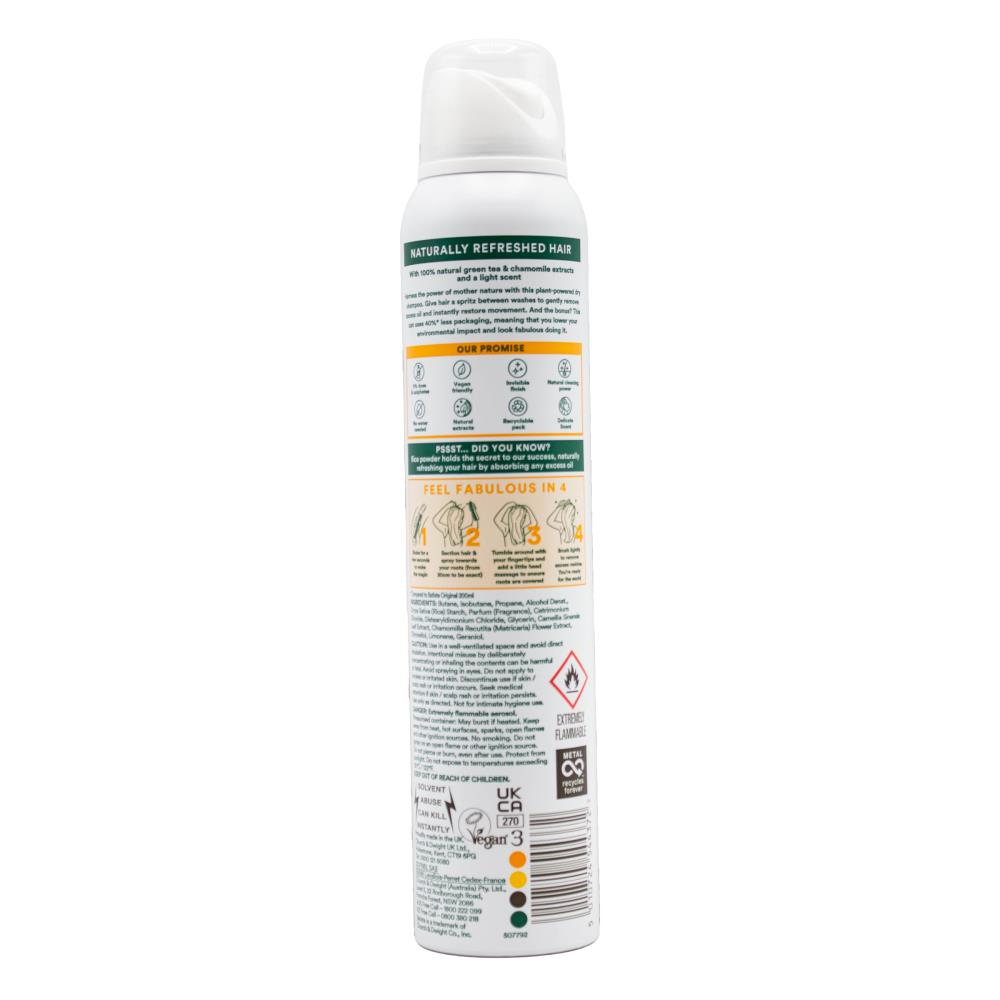Batiste 200ml / 120g Dry Shampoo 100% Natural Extract Green Tea And Chamomile (6x Pack)