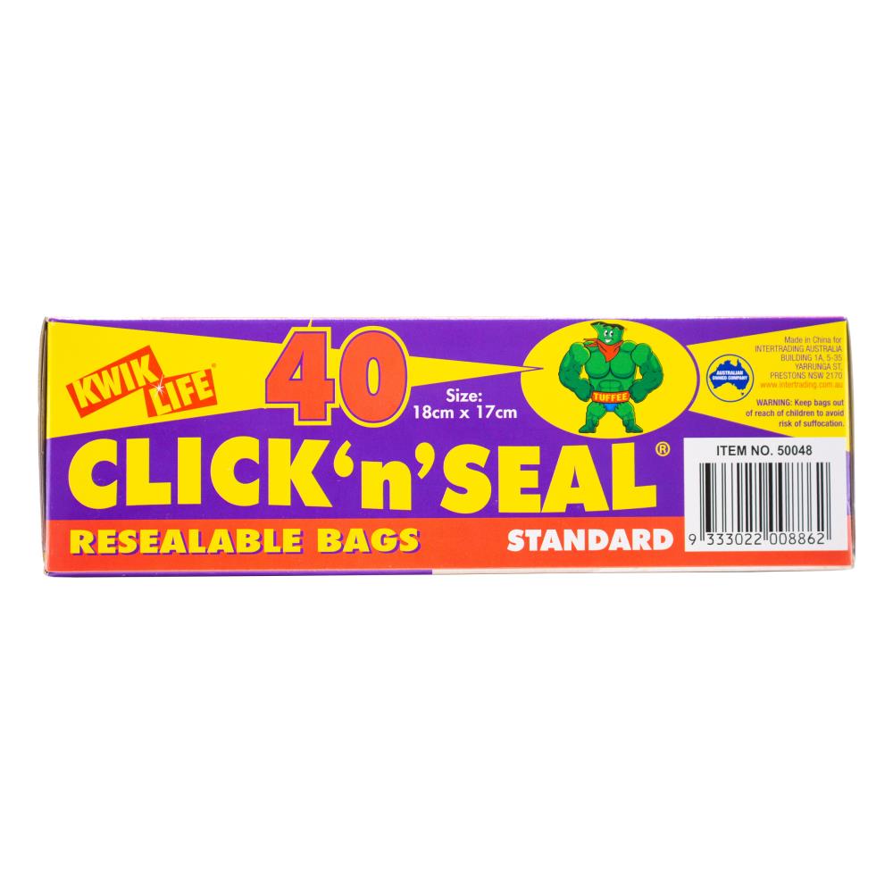 KWIK LIFE PK40 CLICK N SEAL RESEALABLE BAGS STANDARD 18cm x 17cm (24X pACK)