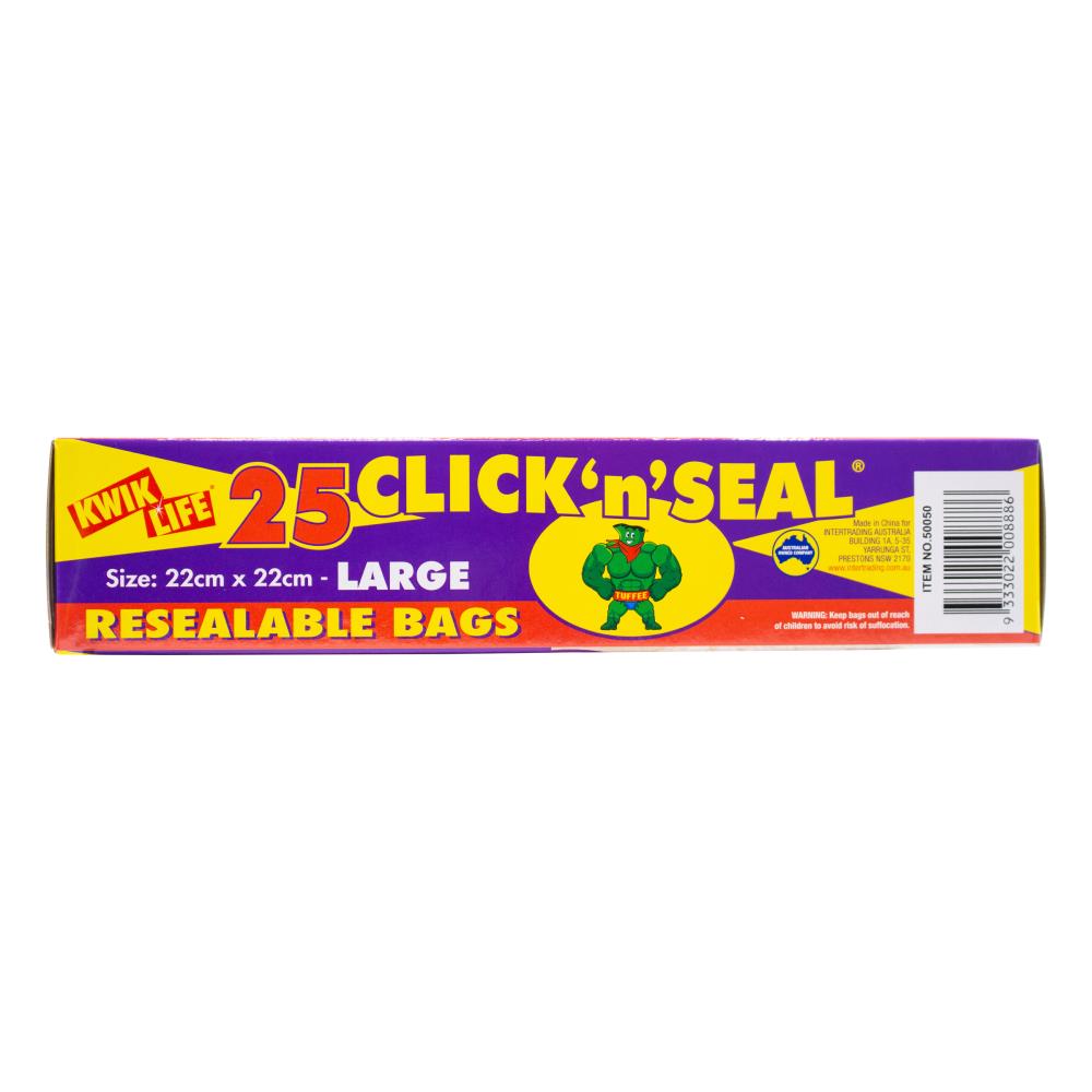 KWIK LIFE PK25 CLICK N SEAL RESEALABLE BAGS LARGE 22cm x 22cm (24X pACK)