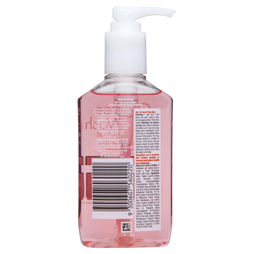 NEUTROGENA 175mL FACIAL CLEANSER OIL-FREE ACNE WASH PINK GRAPEFRUIT (12x Pack)