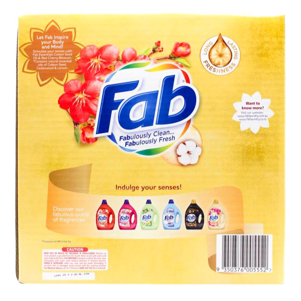 Fab 7kg Laundry Powder Essentials Cotton Seeds Oil & Red Cherry Blossom Front & Top Loader (1x Pack)