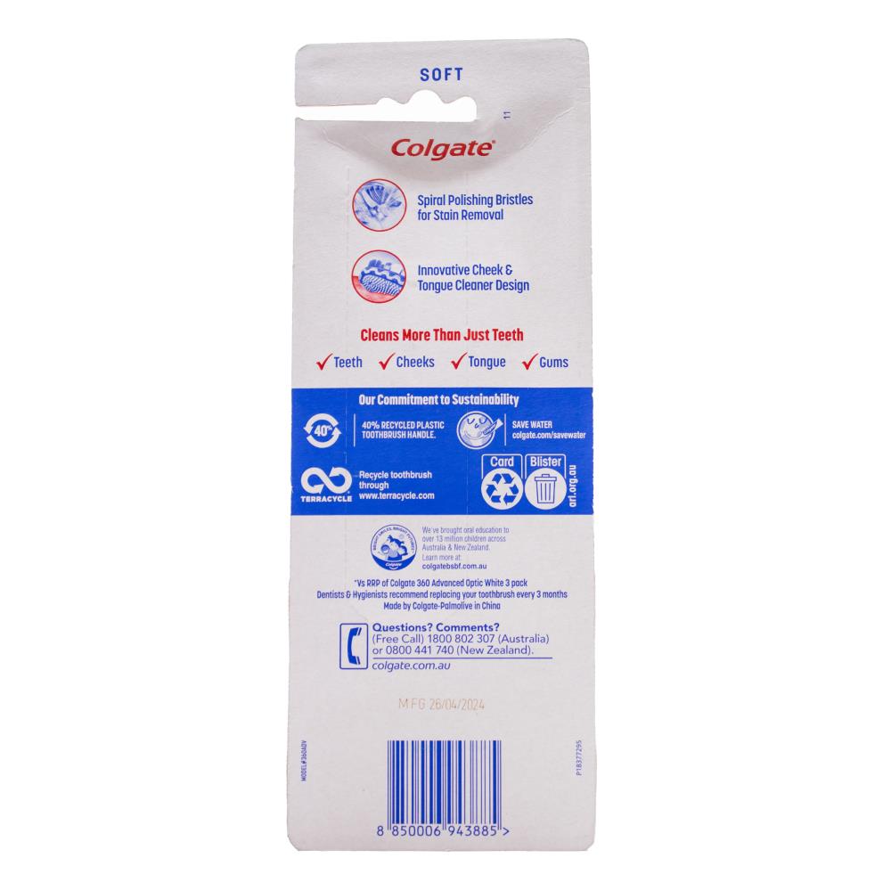 Colgate Pk4 Toothbrush 360 Advanced Optic White Soft (6x Pack)