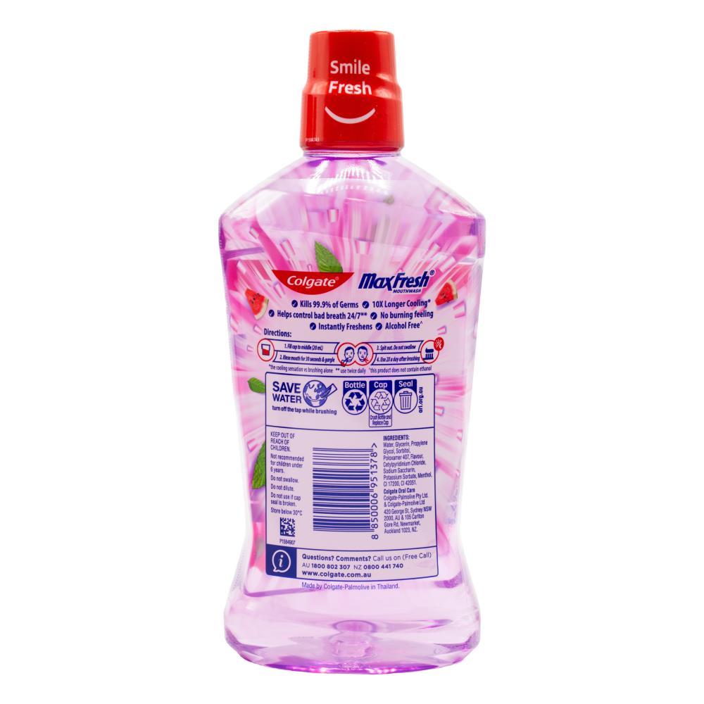 Colgate 1l Mouthwash Max Fresh 10x Longer Cooling Alcohol Free Watermelon Mint (3x Pack)