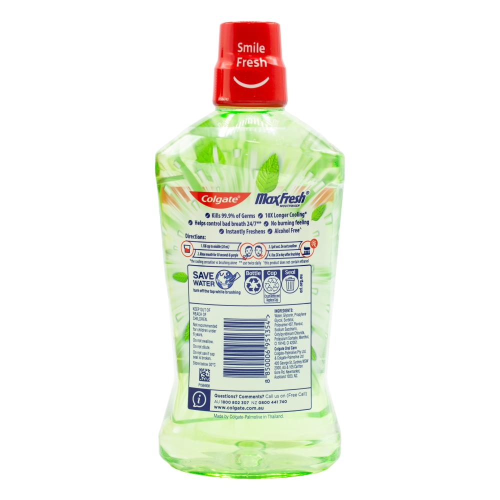 Colgate 1l Mouthwash Max Fresh 10x Longer Cooling Alcohol Free Mint Fusion (3x Pack)