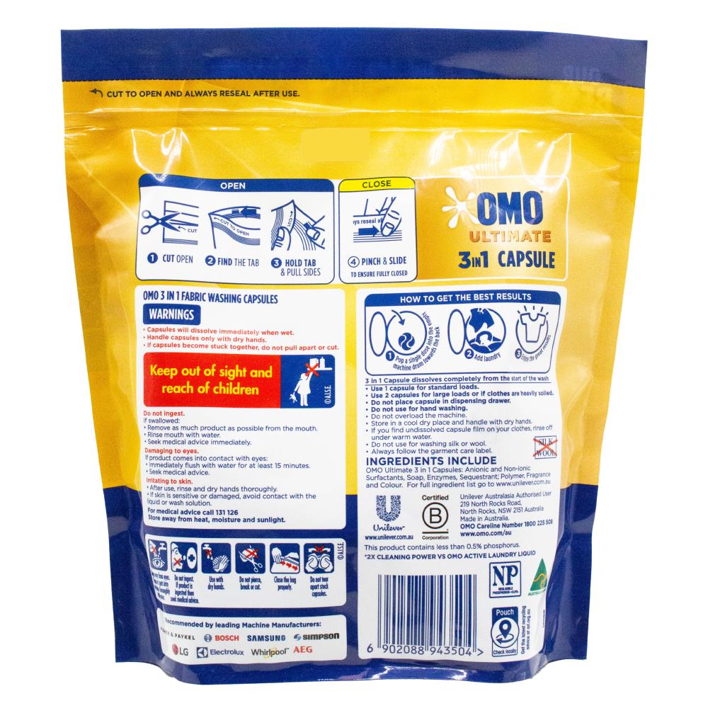 OMO PK17 CAPSULES ULTIMATE 2X CLEANING POWER 3 IN 1 ALL MACHINE TYPES (4x Pack)