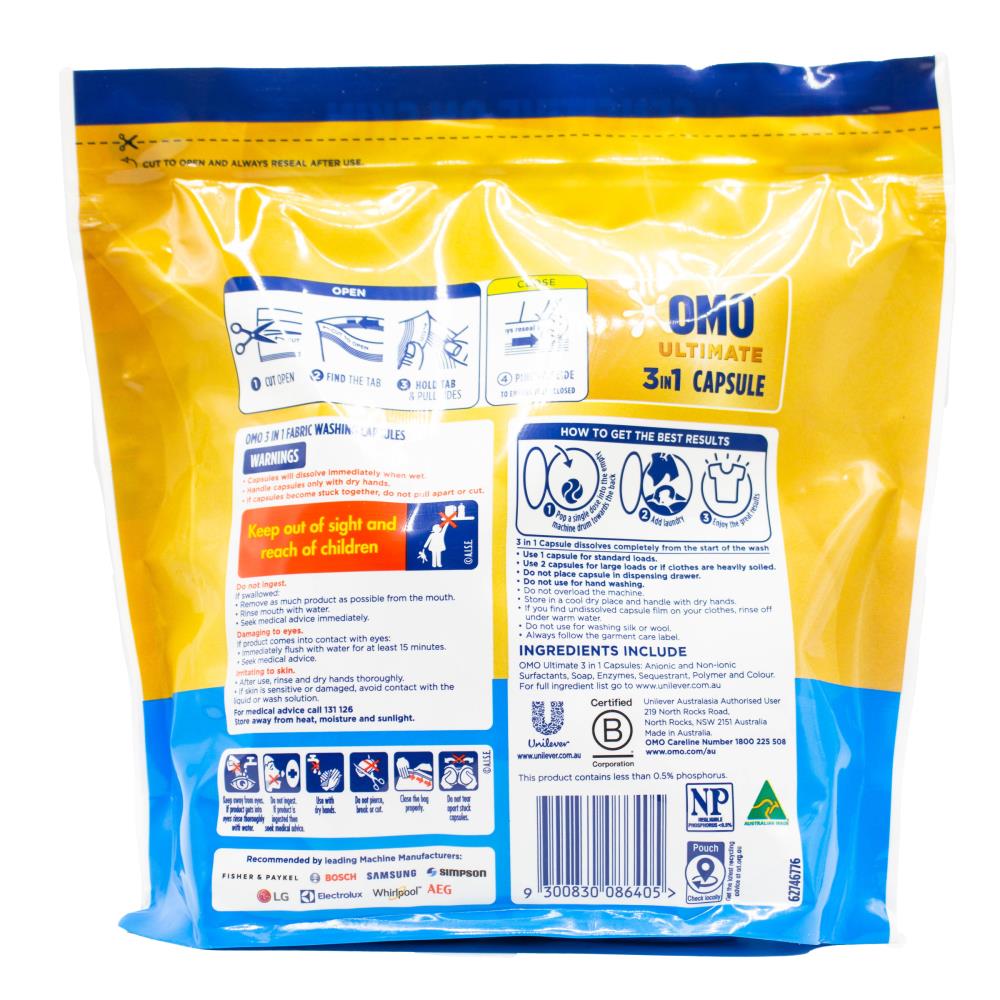 Omo Pk28 Ultimate Laundry Detergent Capsules 3 In 1 Sensitive (3x Pack)