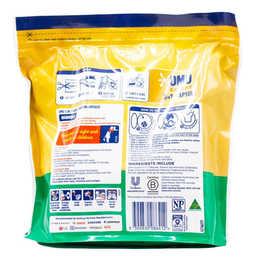 Omo Pk28 Laundry Detergent Expert Capsules 3 In 1 Odour Eliminator (3x Pack)