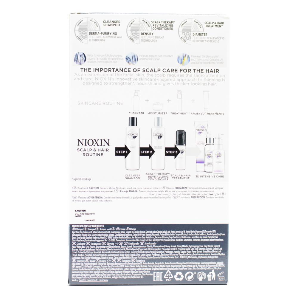 Nioxin Pk3 150ml Shampoo, 150ml Conditioner, 40ml Treatment Thicker Fuller Hair Natural Hair Progressed Thinning Light Moisture System 2