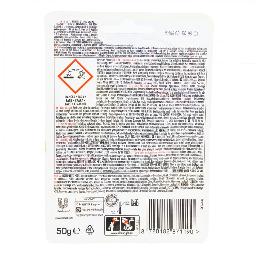 Domestos Power 5 Toilet Cage Cleaner Lime 50g (9 Pack)