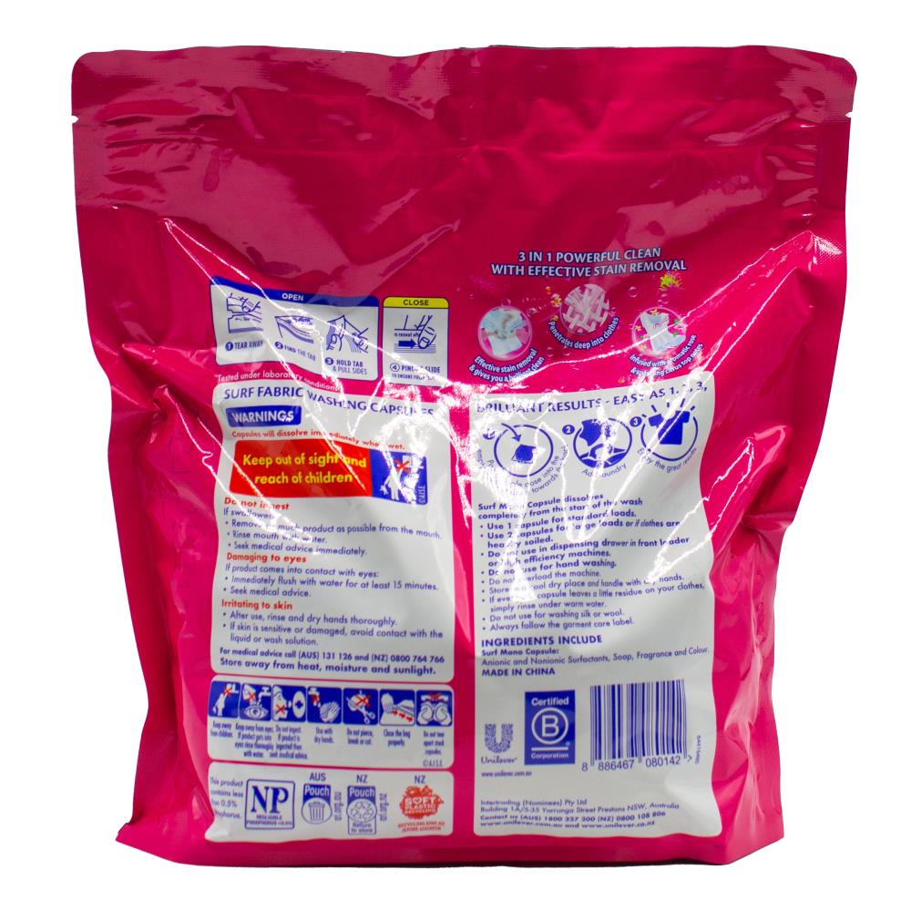 Surf Pk80 Fabric Washing Capsules Front And Top Loader Rose Fresh (6x Pack)