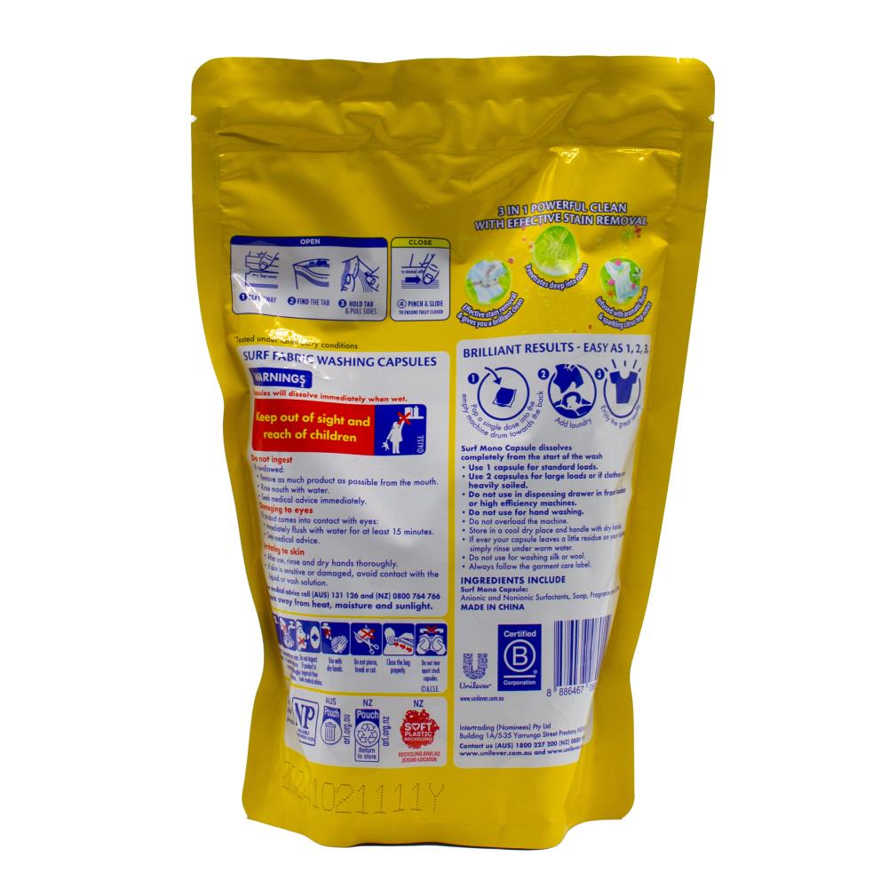 Surf Pk40 Fabric Washing Capsules Front And Top Loader Sun Fresh (12x Pack)