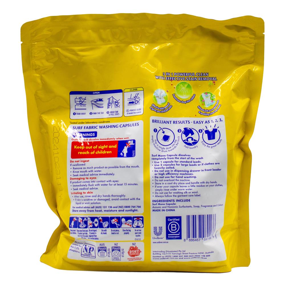 Surf Pk80 Fabric Washing Capsules Front And Top Loder Sun Fresh (6x Pack)