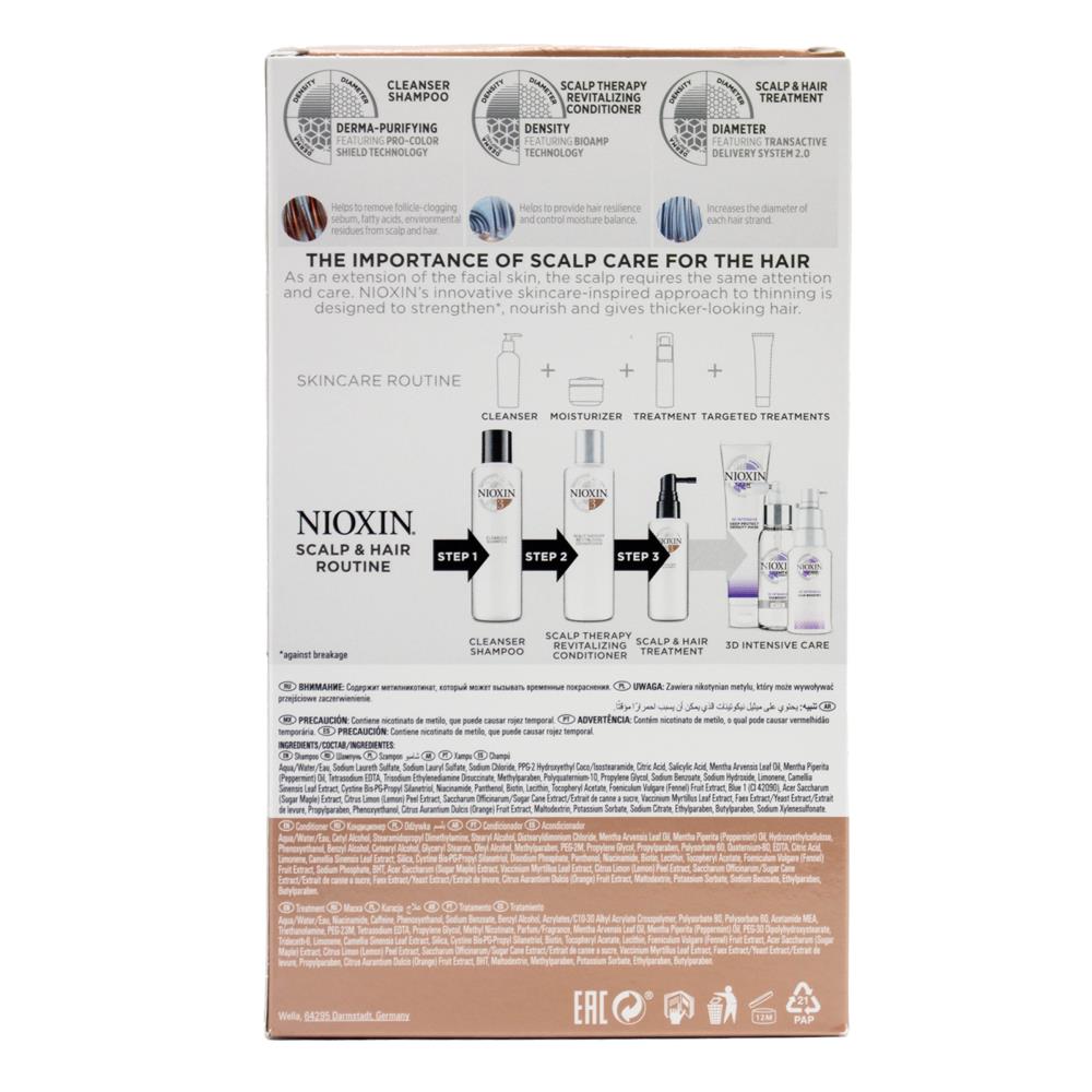 Nioxin Pk3 150ml Shampoo, 150ml Conditioner 50mltreatment Thicker Fuller Colored Hair Light Thinning System 3