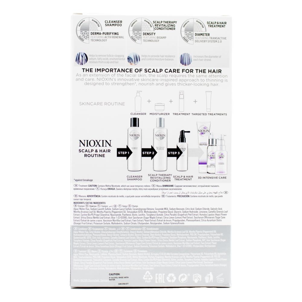 Nioxin Pk3 150ml Shampoo, 150ml Conditioner 50ml Treatment Thicker Fuller Hair Natural Hair Light Thinning System 1 Step 3