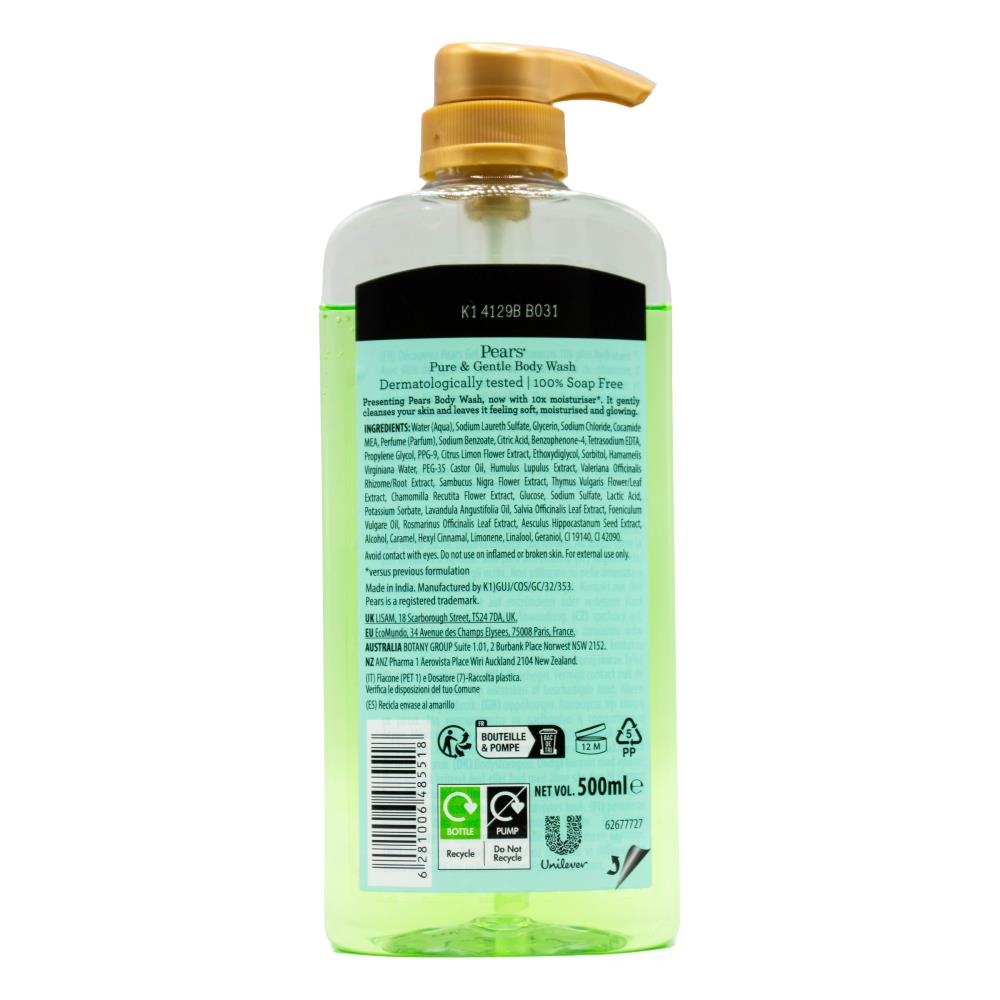 Pears 500ml Body Wash Pk Balanced For Glowing (6x Pack) Skin With Lemon Flower Extracts