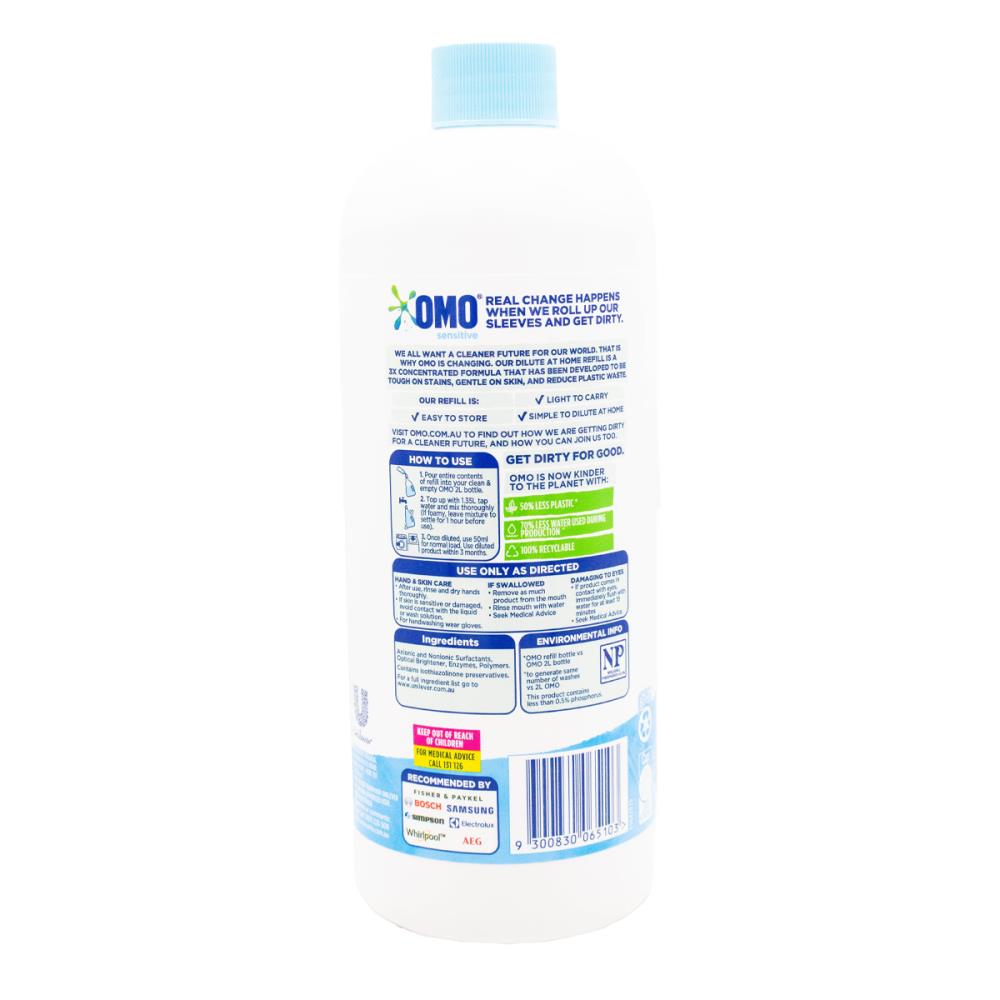 OMO 665mL LAUNDRY LIQUID REFILL MAKES 2L ALL MACHINE TYPES SENSITIVE (4x Pack)
