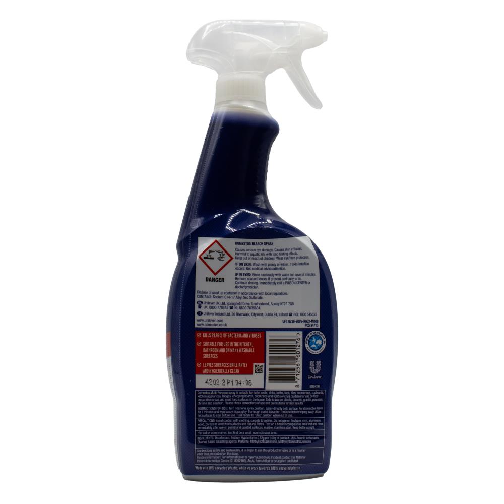 Domestos 700ml Multi Purpose Bleach Spray Kills 99.99% Of Bacteria And Viruses (6x Pack)