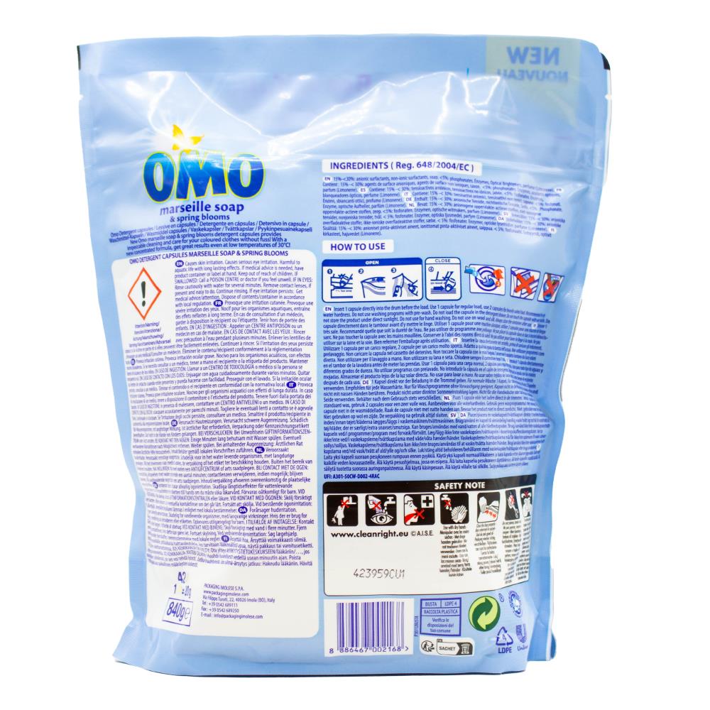 Omo Pk42 Detergent Capsules Marseille Soap And Spring Blooms (4x Pack)