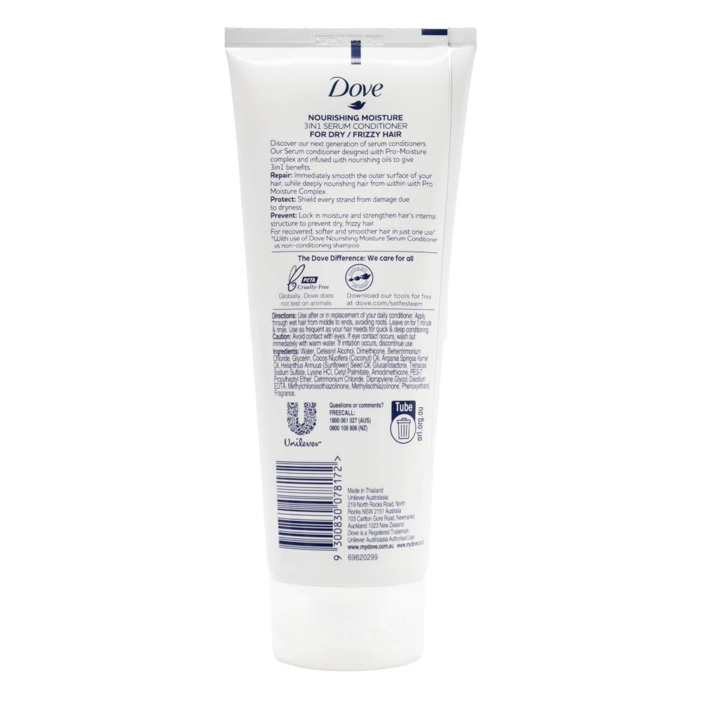Dove 180ml Conditioner 3 In 1 Serum Nourishing Moisture For Dry Frizzy Hair (3x Pack)
