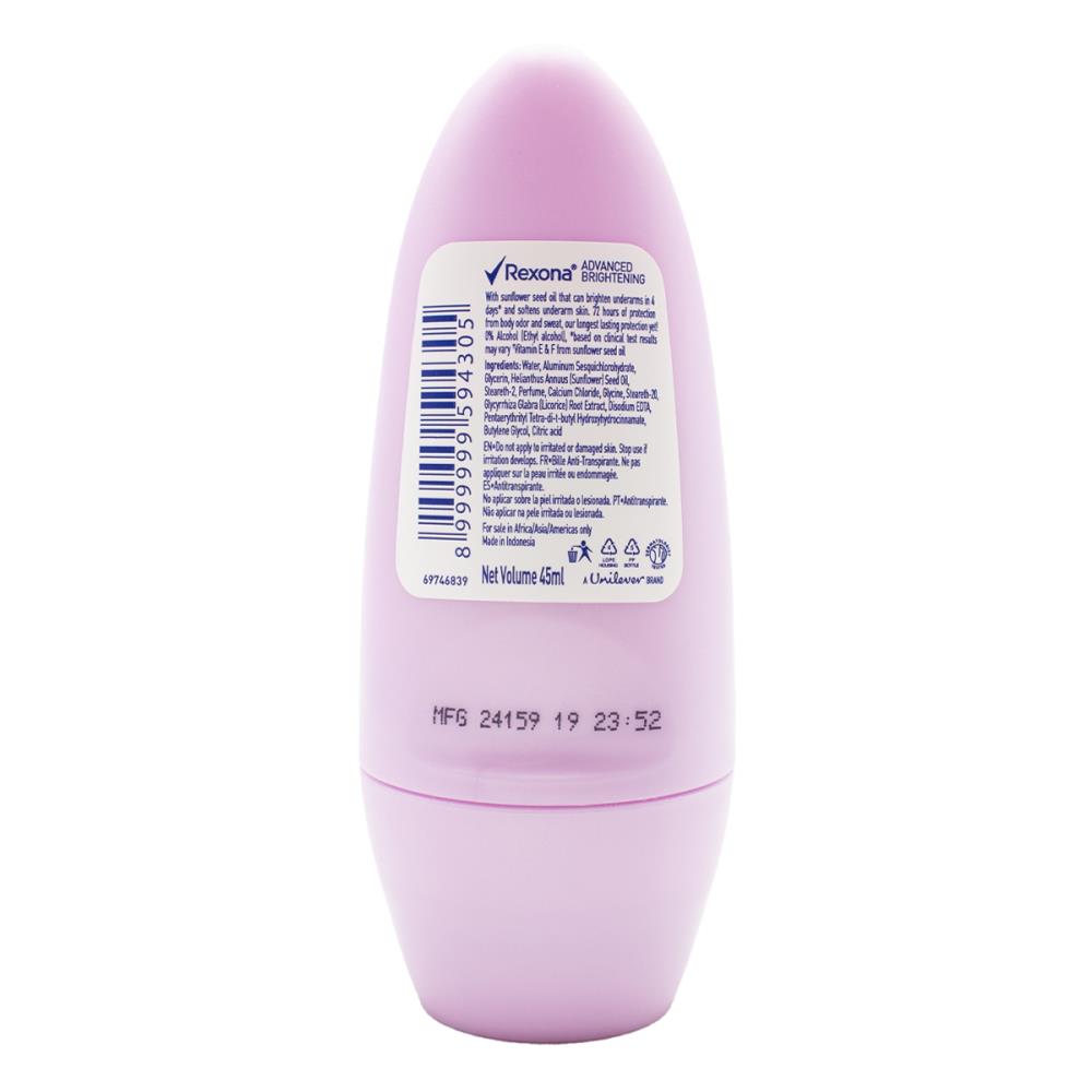 REXONA 45ml ROLL ON DEODORANT ADVANCED BRIGHTENING (6x Pack)