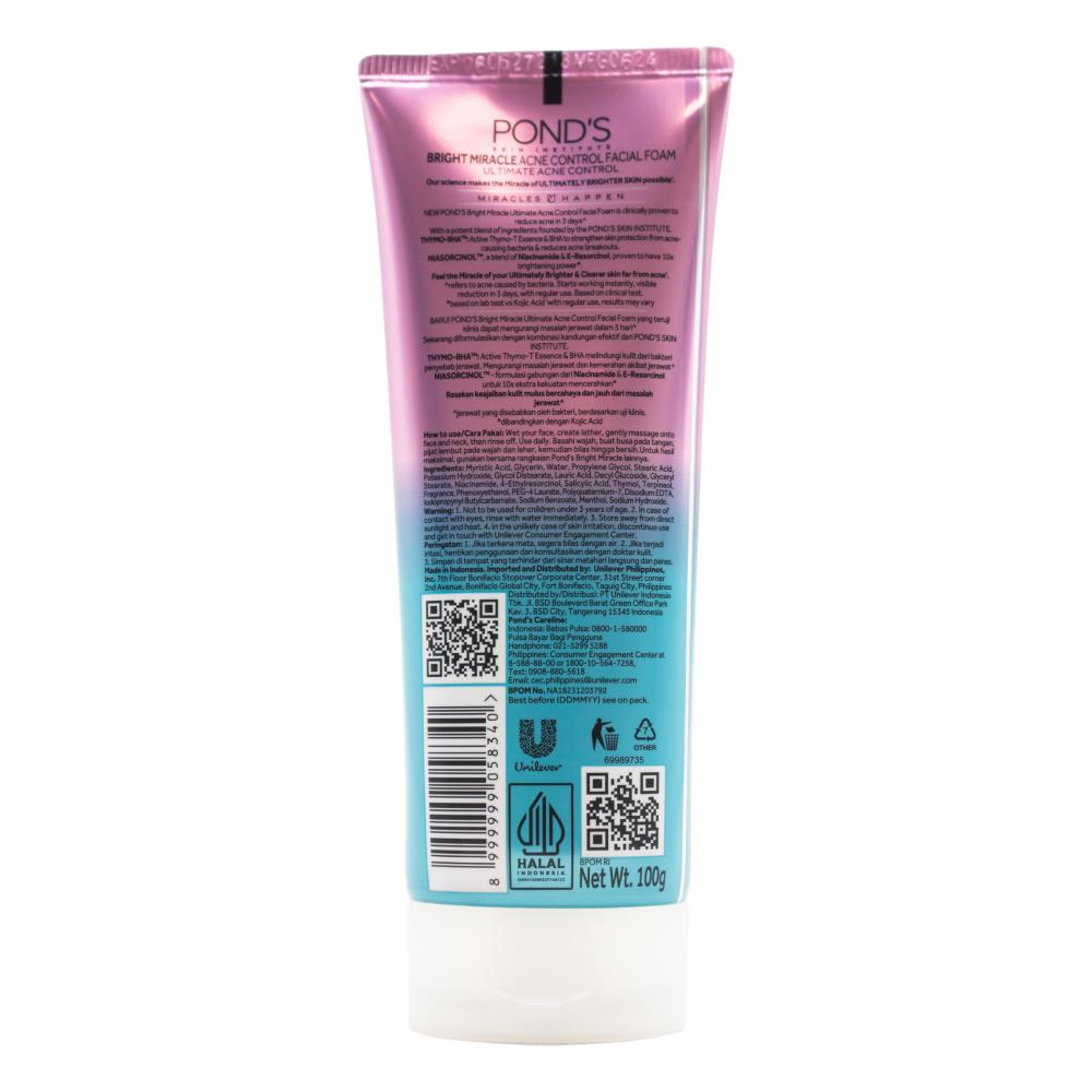 Ponds Facial Foam Bright Miracle Ultimate Acne Control 100g (6 Pack)