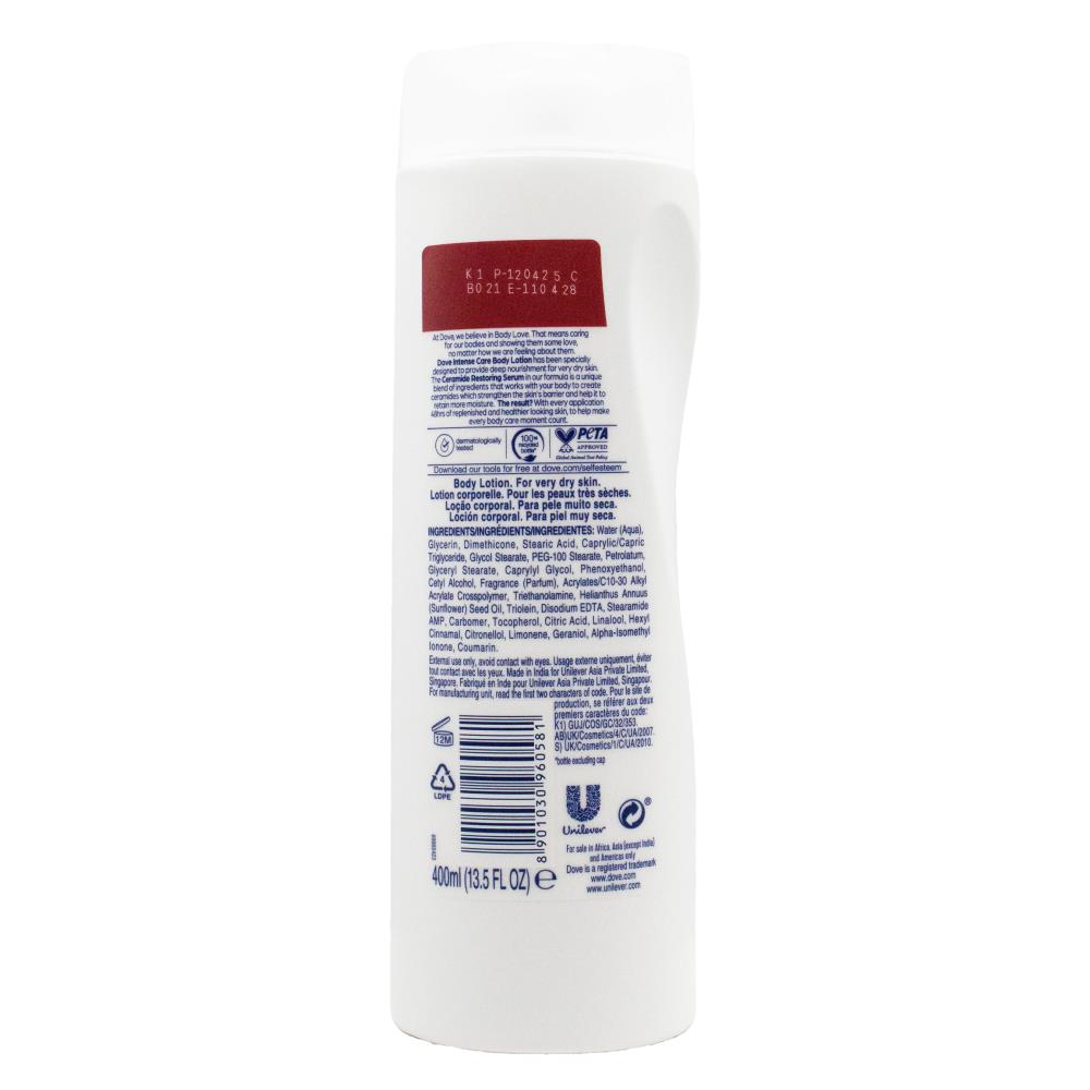 DOVE 400mL BODY LOTION BODY LOVE INTENSE CARE FOR VERY DRY SKIN (6x Pack)