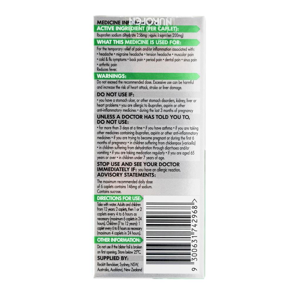 Nurofen Zavance Caplets 12 x 12Pk (144 Tablets)