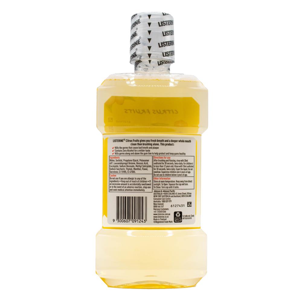LISTERINE 500mL MOUTHWASH CITRUS FRUIT ZERO ALCOHOL (4x Pack)