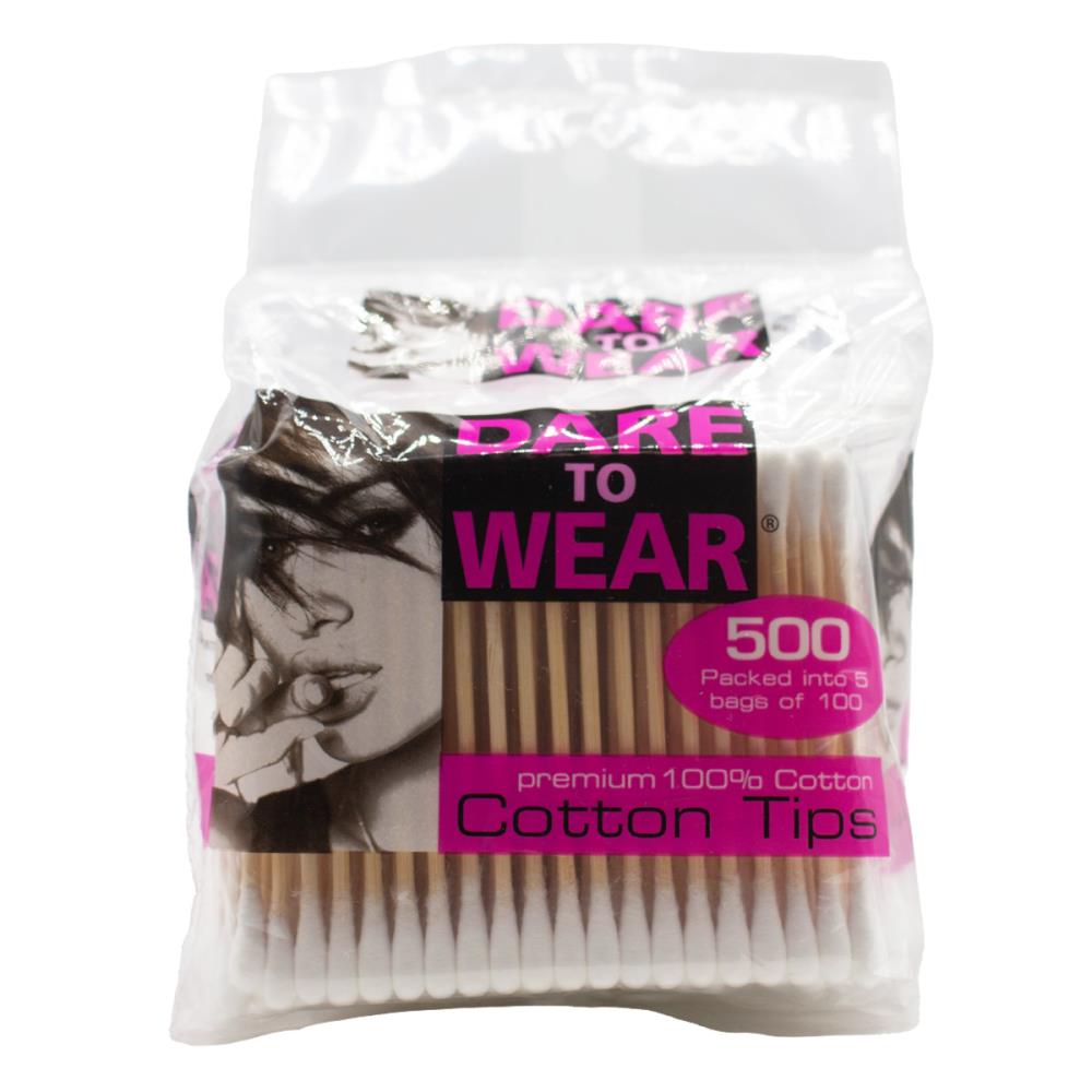 DARE TO WEAR COTTON TIPS PREMIUM 100% COTTON TIPS WITH WOODEN STEM 100 x 5Pk (48x Pack)