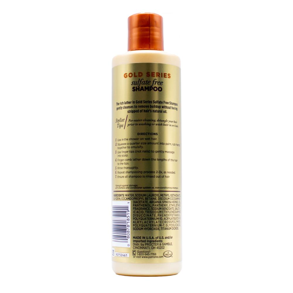 Pantene 252ml Shampoo Gold Series Sulfate Free Infused With Argan Oil (4x Pack)