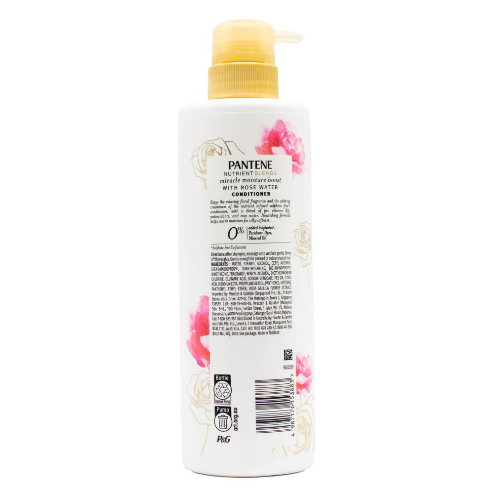 PANTENE 500mL CONDITIONER PRO V MIRACLE MOISTURE BOOST SULPHATE FREE WITH ROSE WATER (6x Pack)