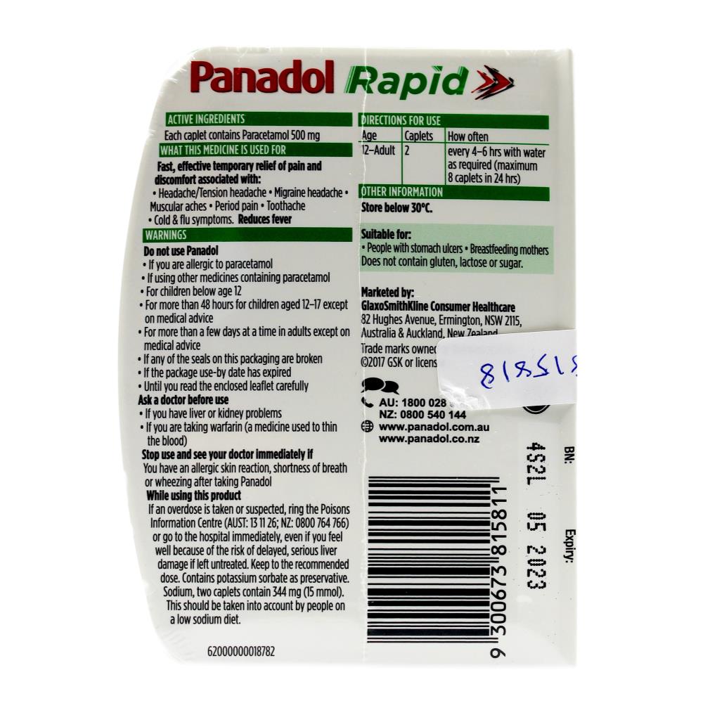 PANADOL PK10 CAPLETS RAPID PARACETAMOL 500mg (12x Pack)